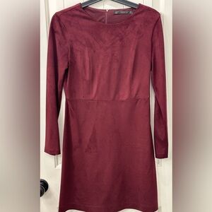 Zara Trafuluc Deep Red Long Sleeve Dress Faux Suede small